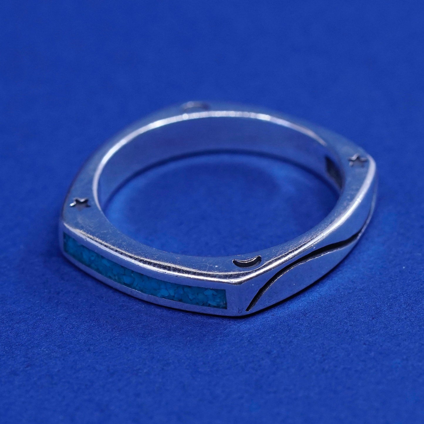 sz 9.25, Ava Yetter sterling silver handmade ring 925 band w/ turquoise N stars