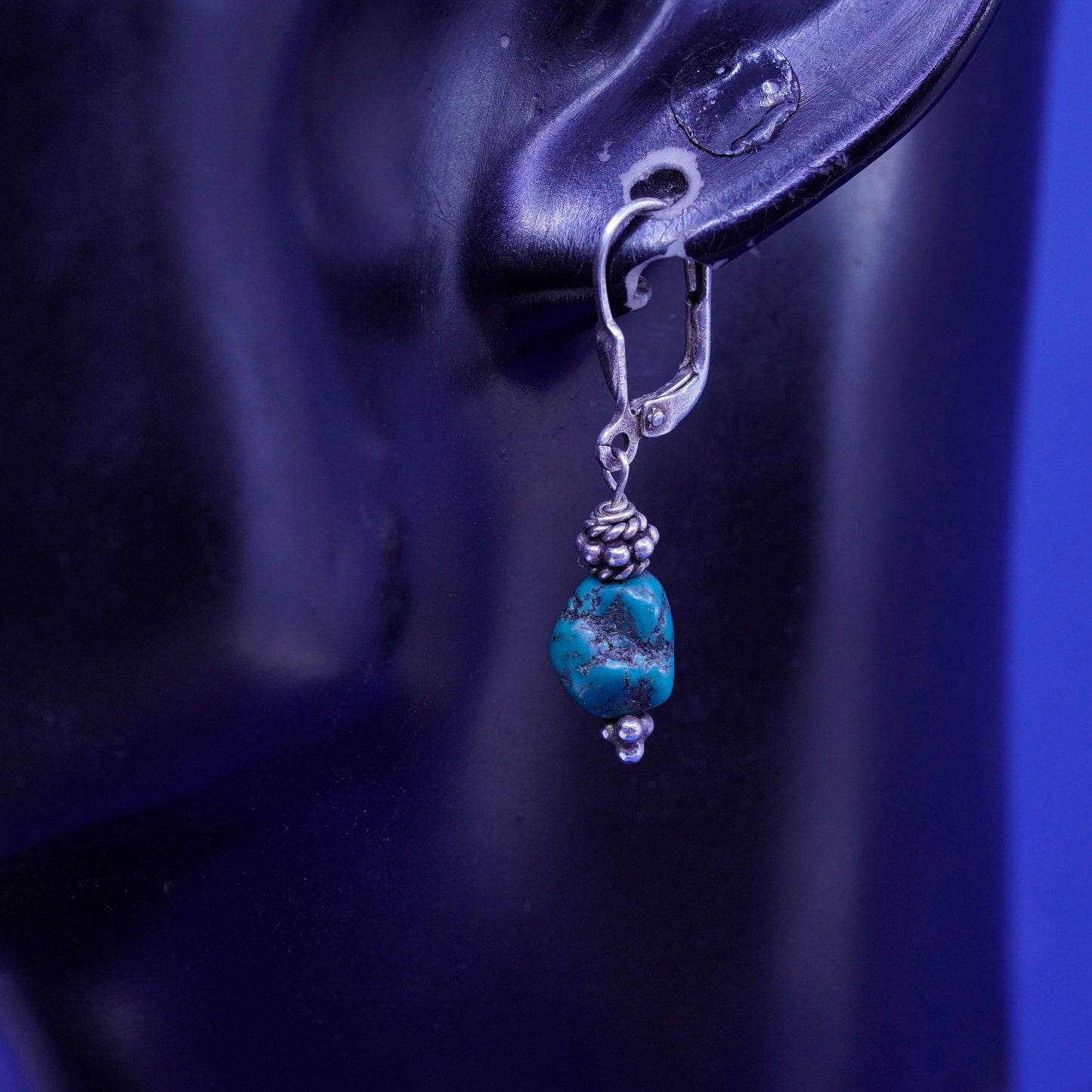 Vintage sterling silver handmade earrings, 925 hooks with turquoise beads