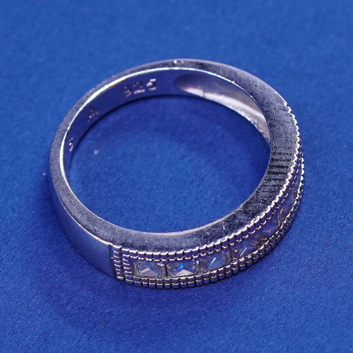 sz 6, vtg Sterling silver wedding ring, 925 band w/ clear crystal