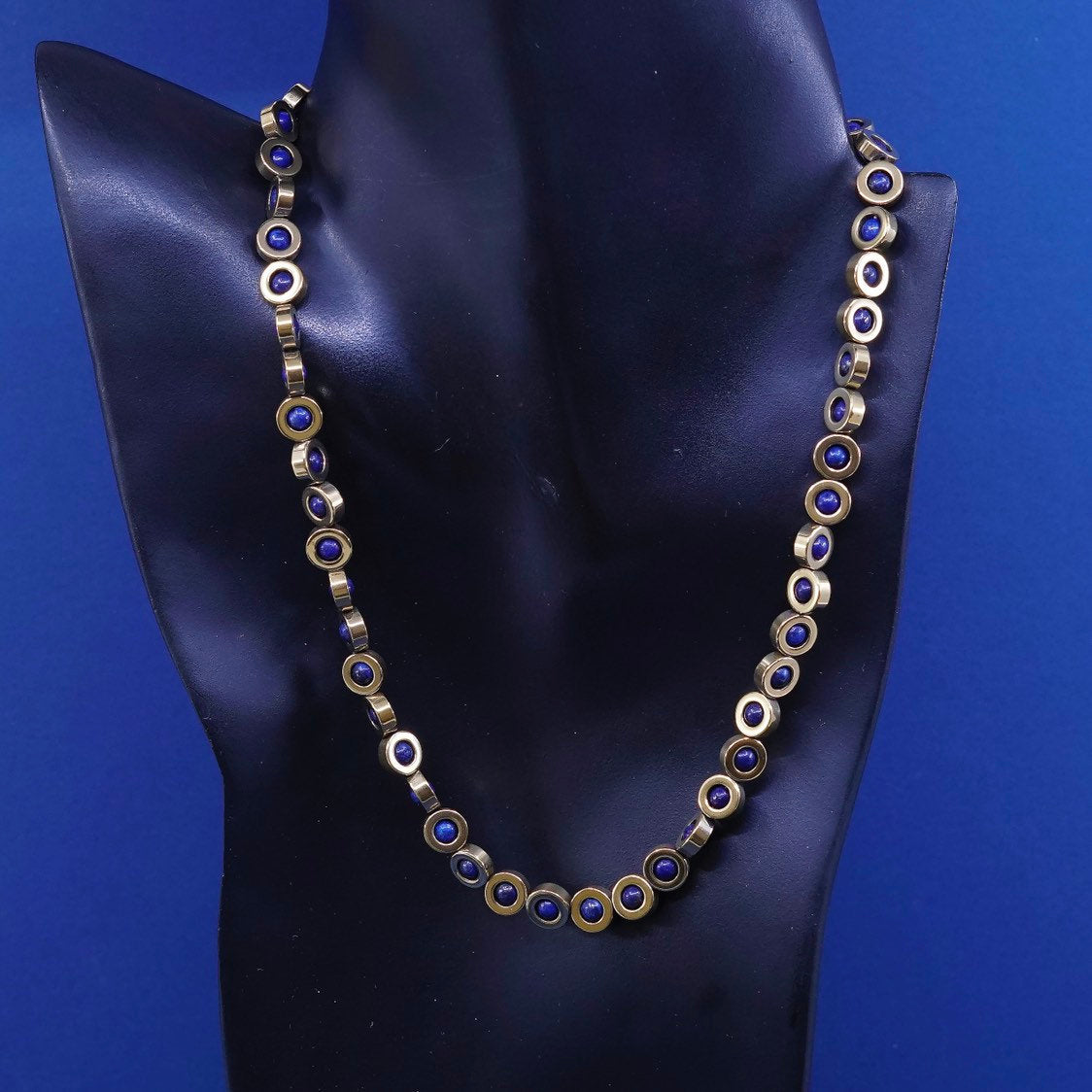 18”, Vermeil gold over Sterling silver necklace w/ evil eye N lapis lazuli bead