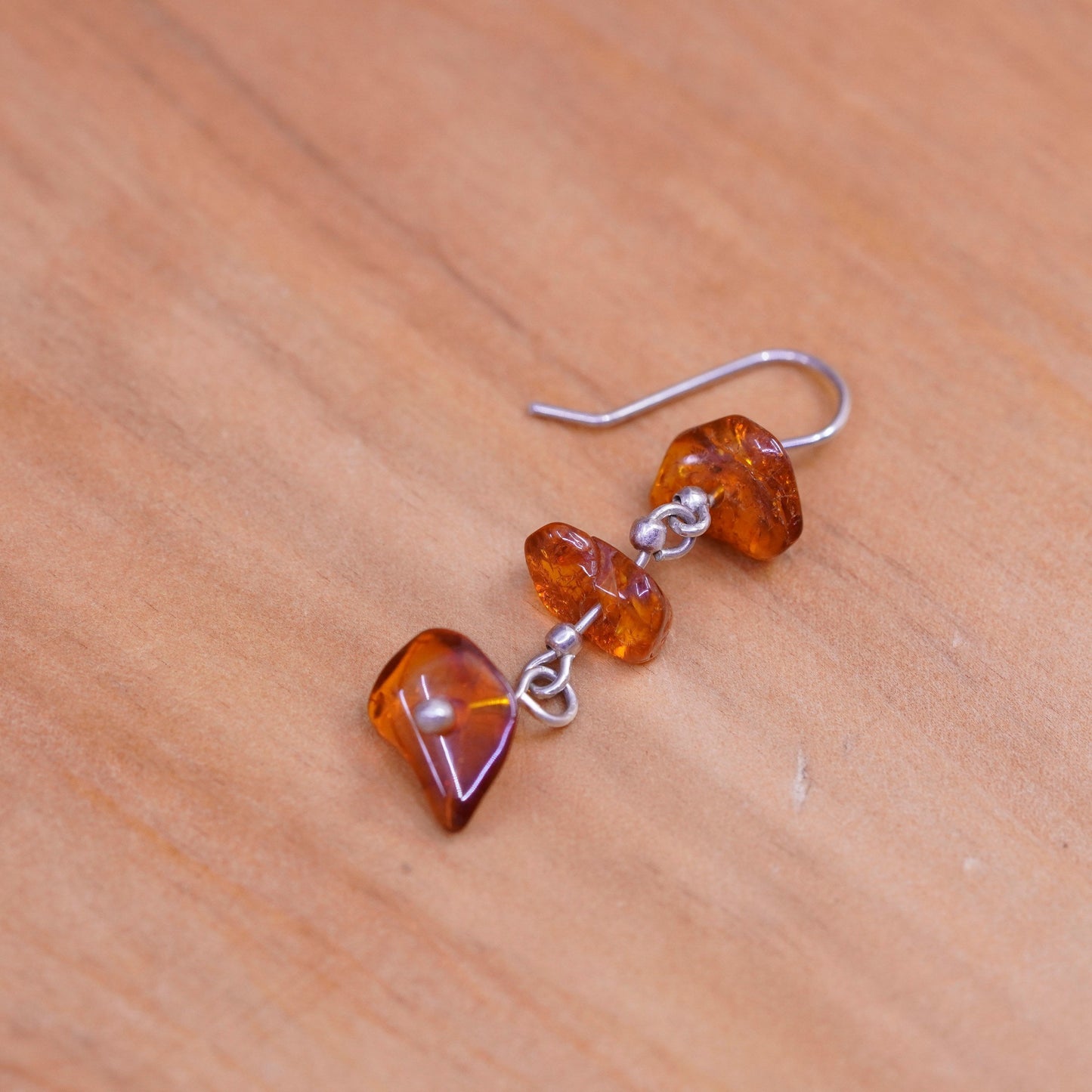 Vintage Sterling 925 silver handmade earrings with Amber nugget