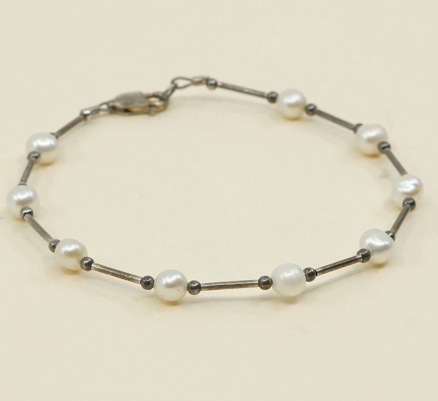 7", sterling silver bracelet, 925 snake link chain with fresh water pearl