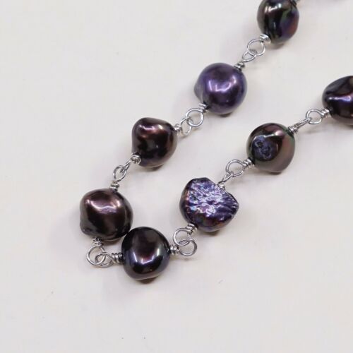 16+2”, Vtg Sterling silver handmade necklace, 925 Silver Chain W/ Pearl Beads