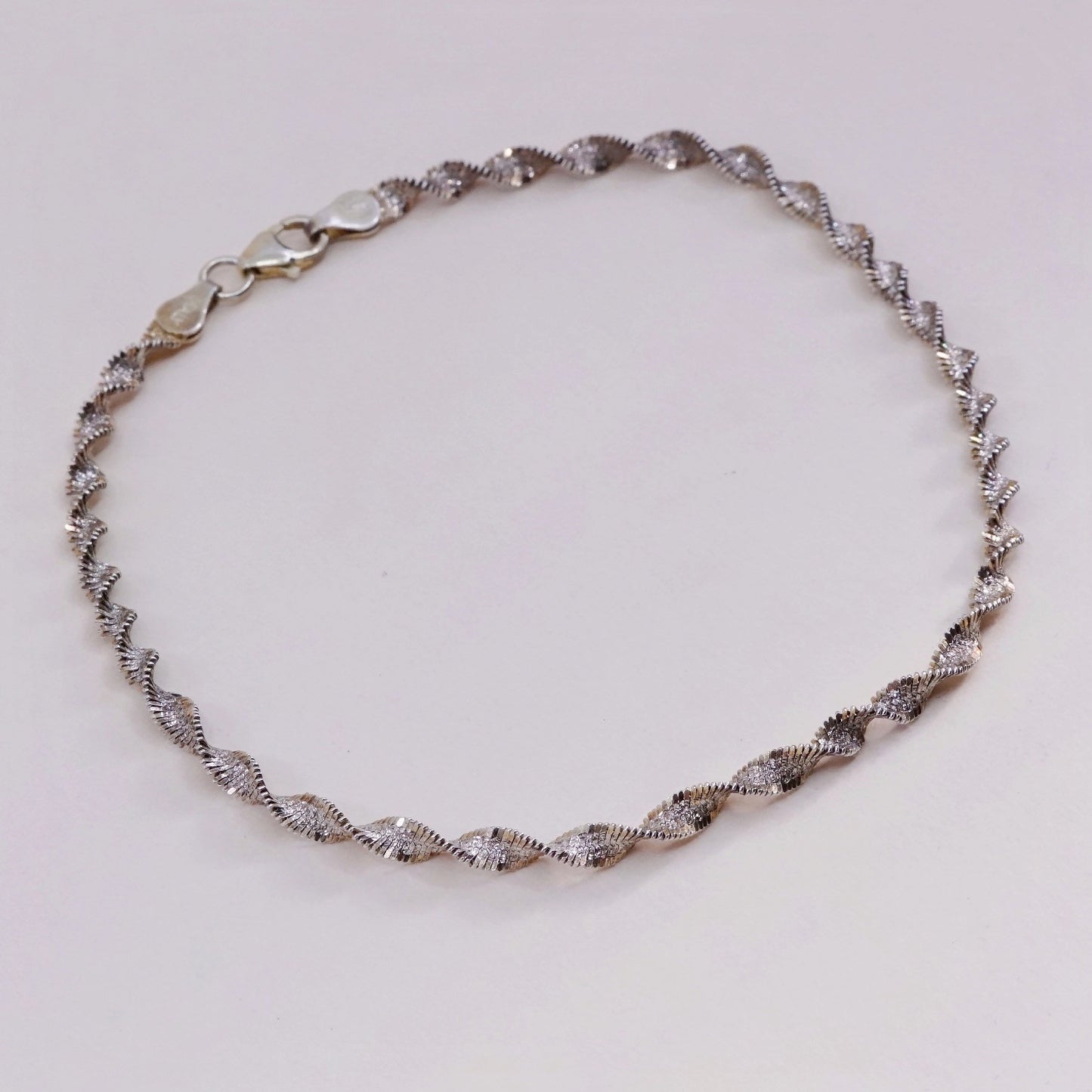 8.5”, vermeil gold over sterling silver bracelet, 925 twisted herringbone chain