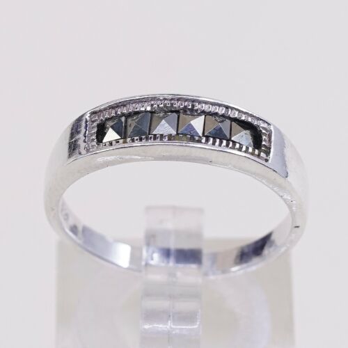 Size 8, Vtg Sterling Silver Handmade Ring, 925 Silver Band W/ Marcasite