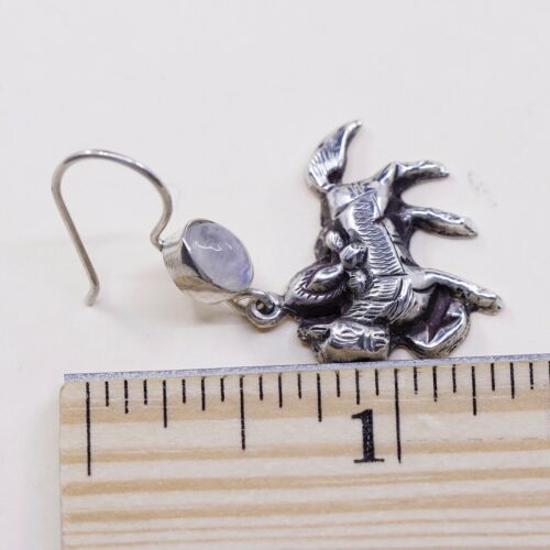 Vtg Handmade 925 Sterling Silver Earrings W/ Puffy Horse Dangles W/ Moonstone