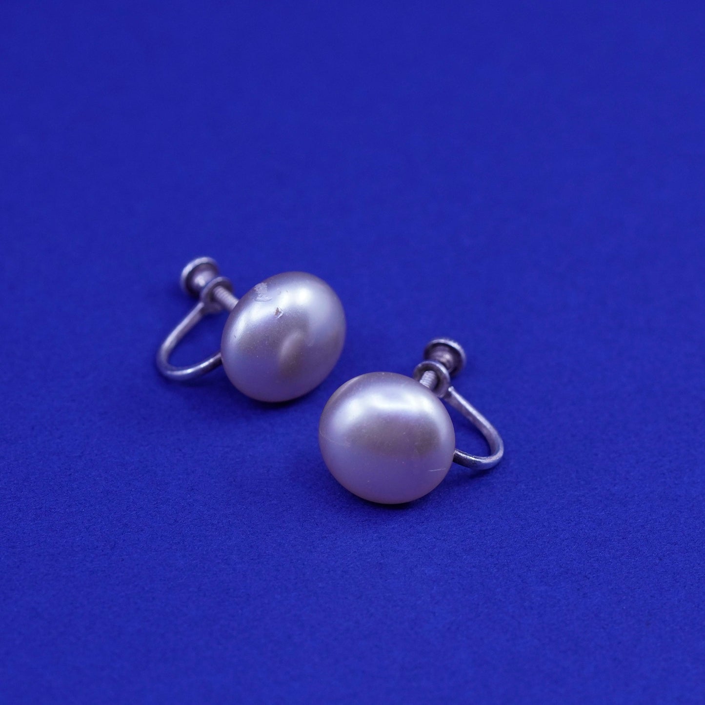 Vintage Sterling 925 silver screw back earrings with faux pearl