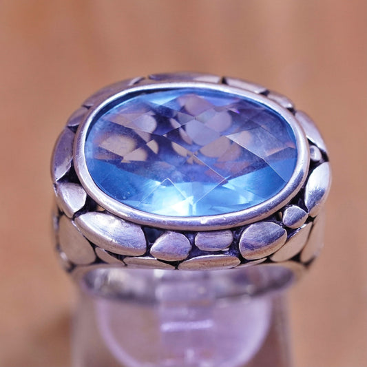 Size 7.5, vintage Sterling 925 silver handmade ring with oval topaz and pebble
