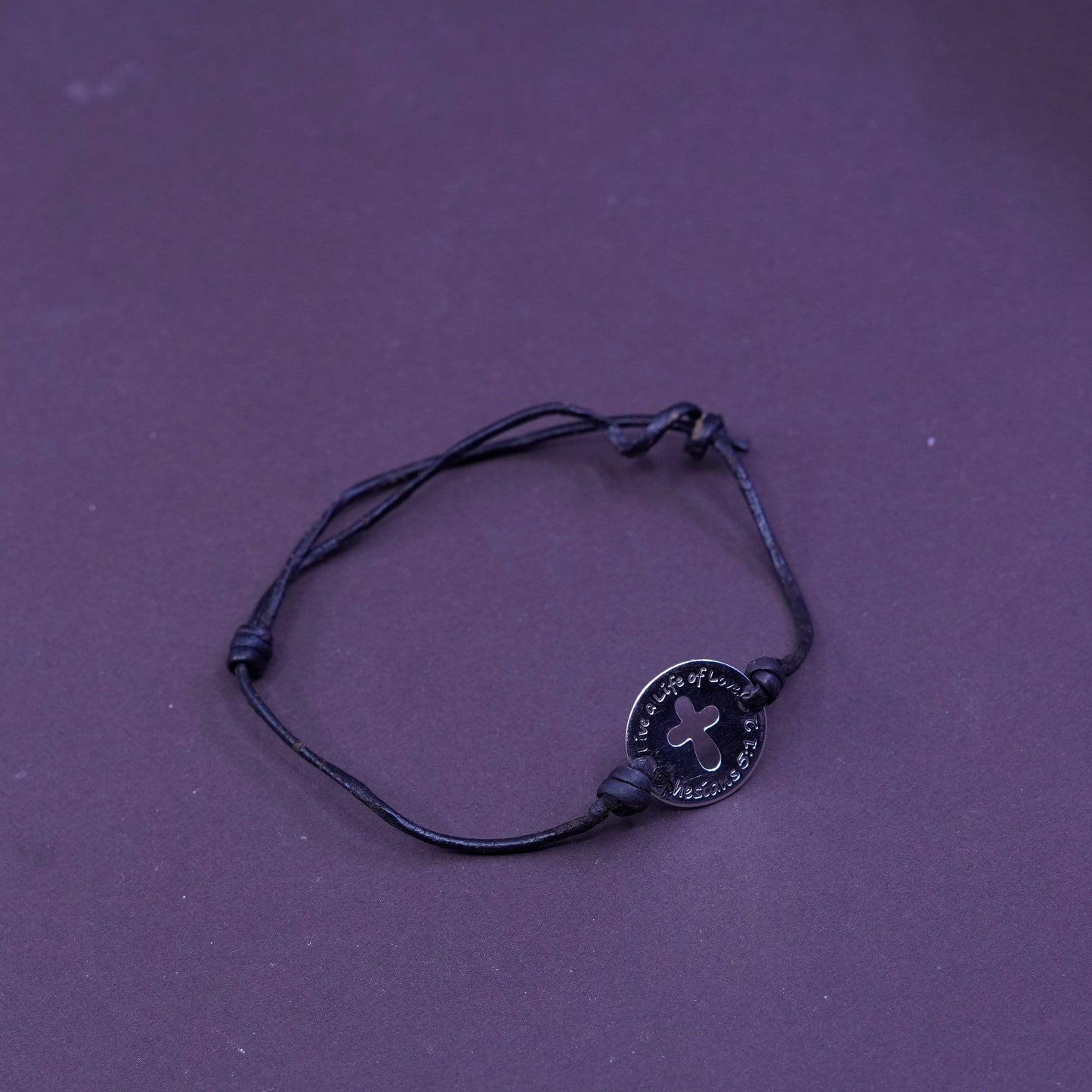 8.75”, Sterling 925 silver with leather bracelet tag live a life of love