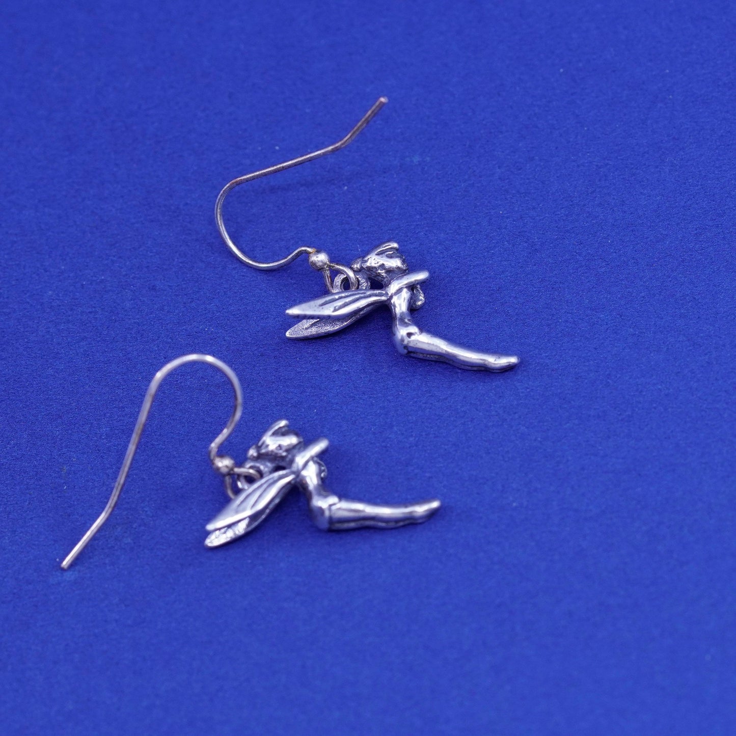 Vintage sterling silver handmade earrings, 925 fairy dangled
