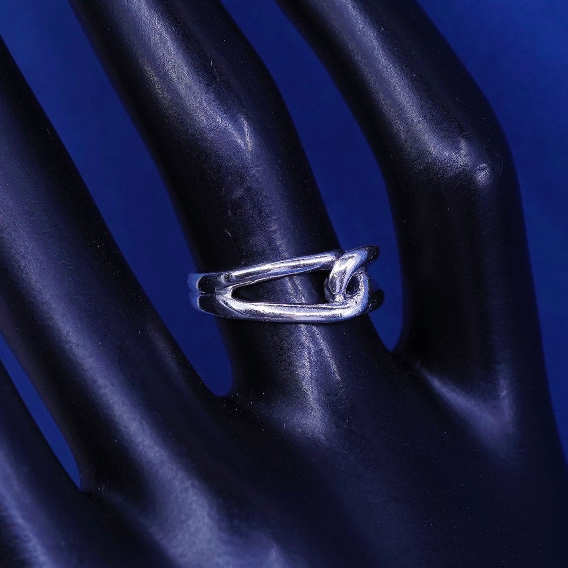 sz 5.75, vtg sterling silver handmade ring, 925 entwined knot band