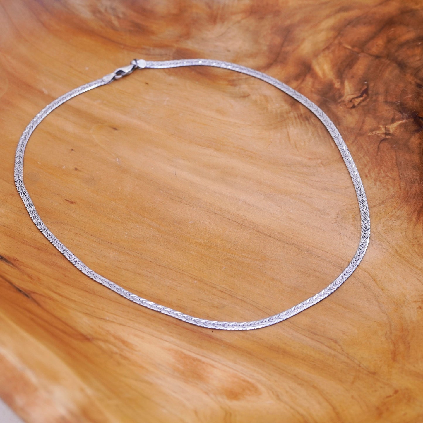18” 4mm, vintage Italy Sterling silver textured herringbone chain, 925 necklace