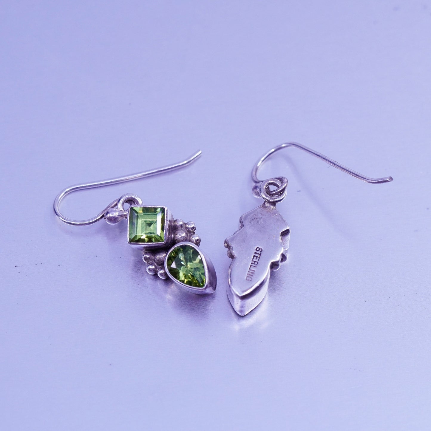 Native American southwestern Sterling 925 silver handmade earrings with peridot