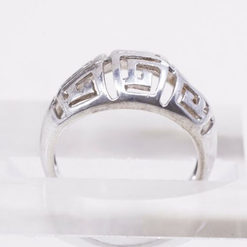 Size 6.5, Vtg Sterling 925 Silver Handmade Ring W/ Greek Key Cut Out Stamped 925