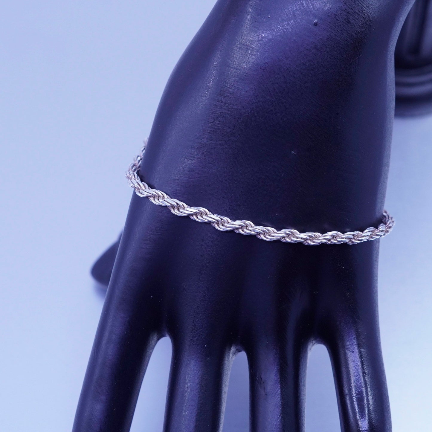 7.5”, 3mm, Vintage Italy Sterling 925 silver handmade bracelet, rope chain