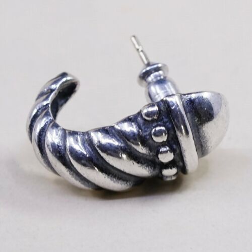 Vintage Sterling Silver Handmade Earrings, 925 Silver Ribbed Studs, Stamped 925
