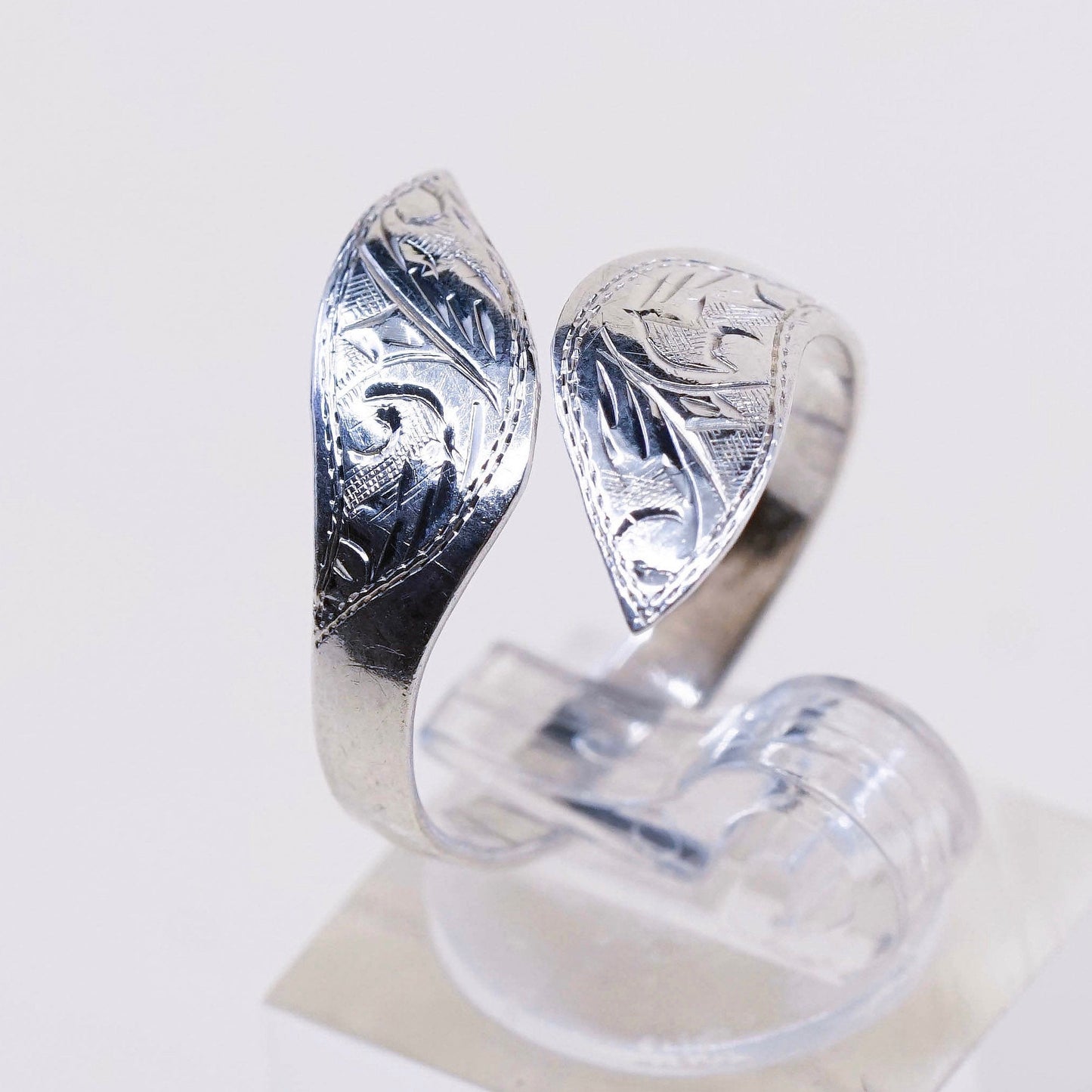 sz 7.25, vtg sterling silver handmade statement ring, mexico 925 wrap band