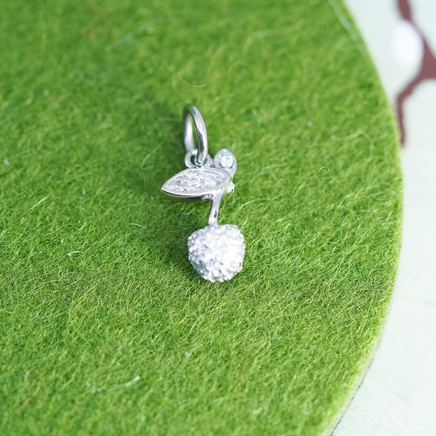 Vintage sterling silver cherry charm, 925 pendant with cluster crystal