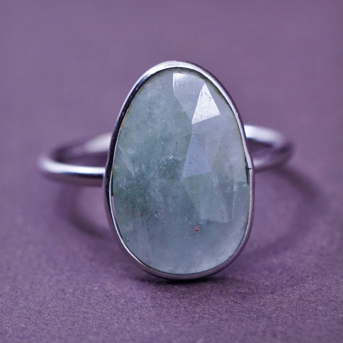 Size 8, vintage Sterling silver ring, 925 silver statement ring with jade