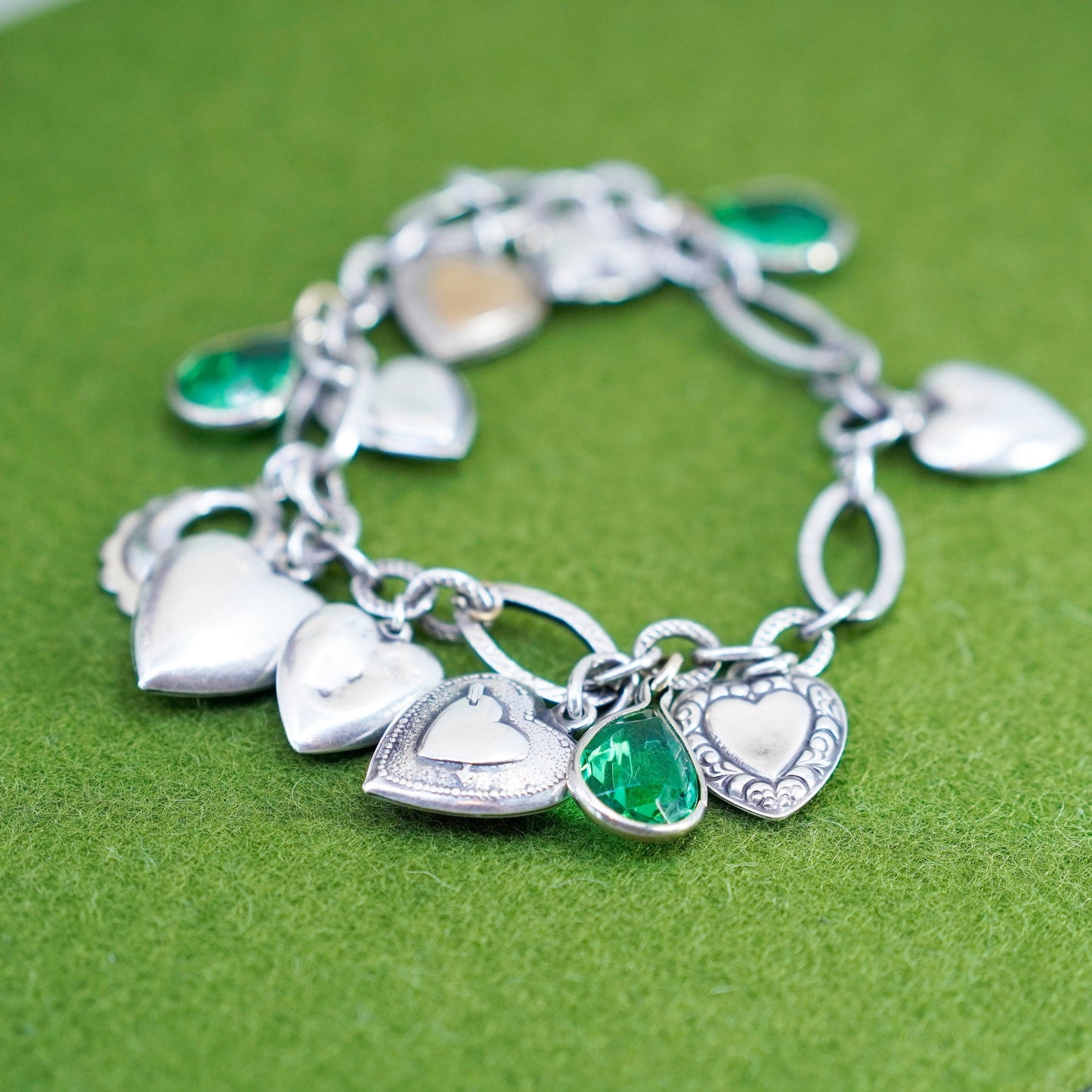 6.75”, B. A. Ballou & Co. 925 sterling silver oval bracelet heart charms