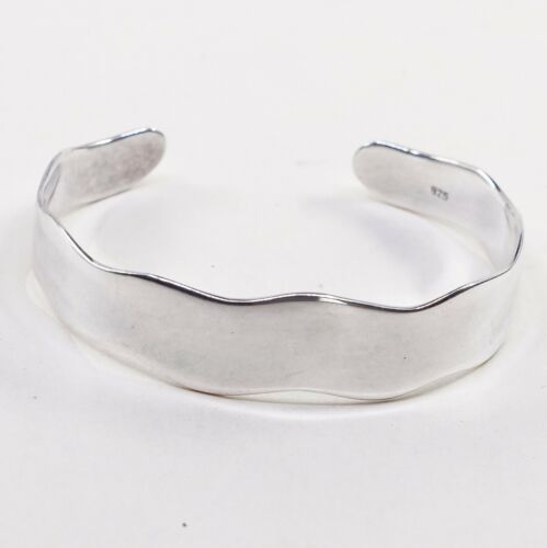 6.75”, Vtg Southwestern Modern Sterling 925 Silver Handmade Wavy cuff Bracelet