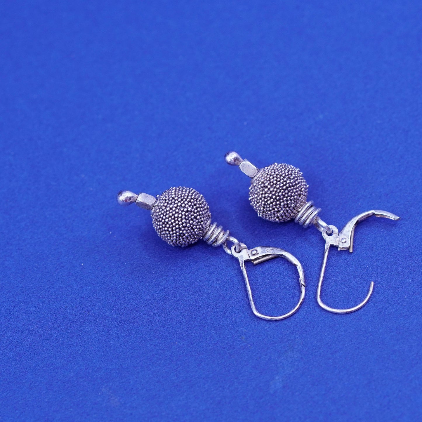 Vintage sterling silver handmade earrings, 925 Bali beads drop