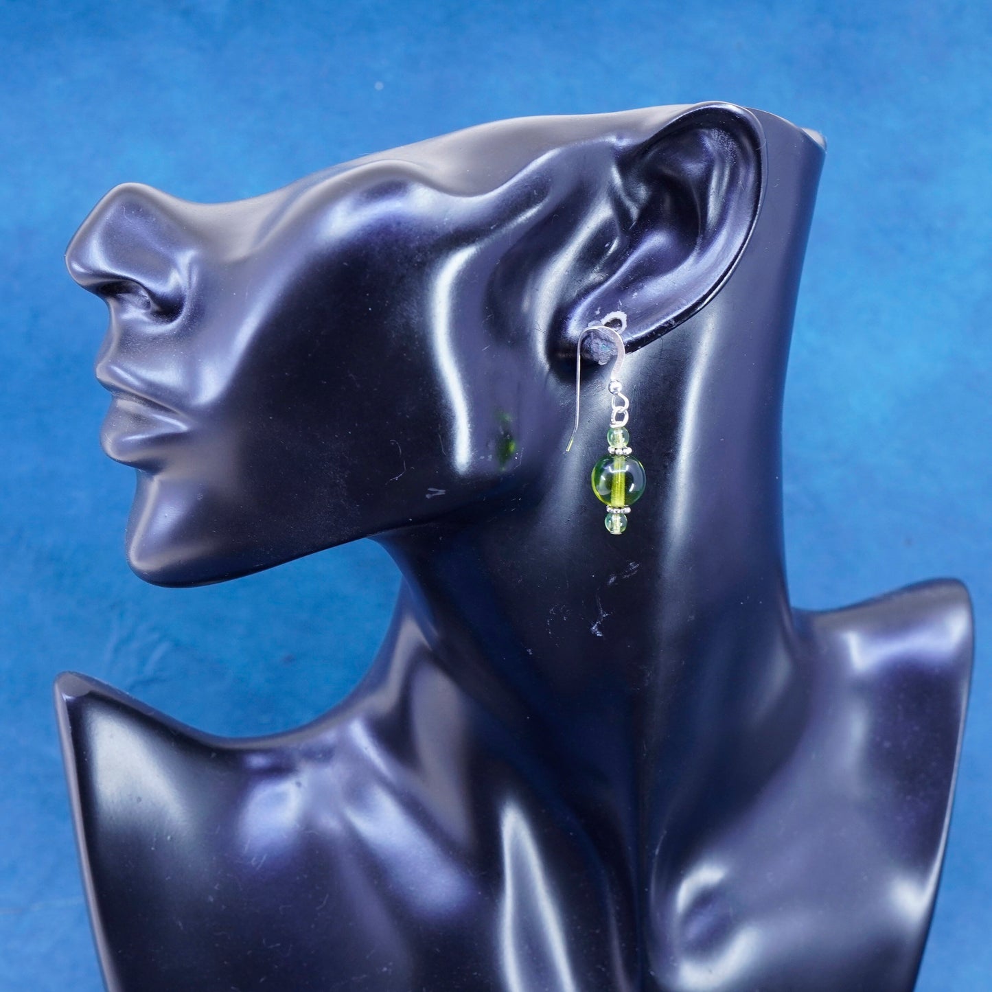 Vintage sterling 925 silver earrings with green cz dangles