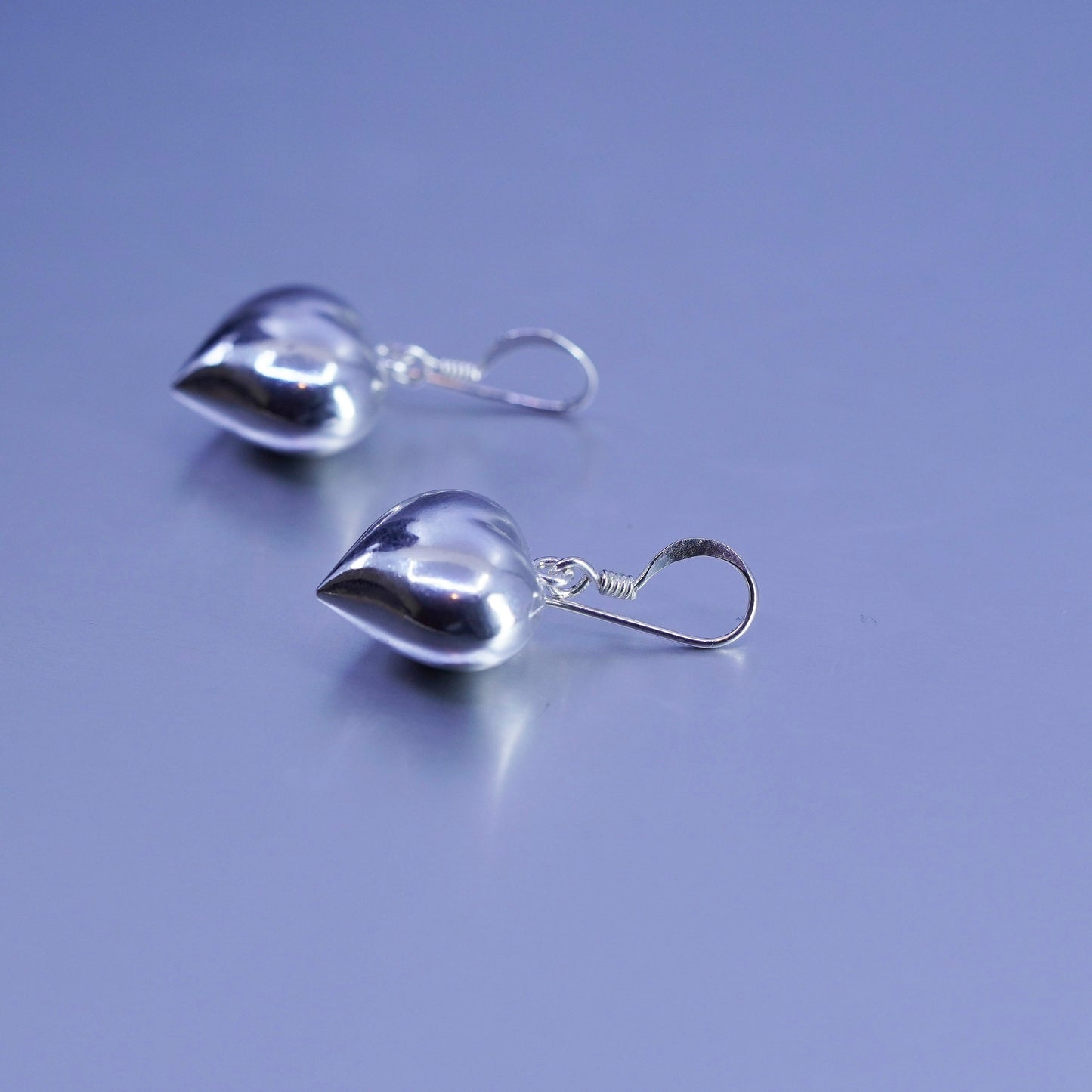 Vintage Sterling 925 silver handmade earrings with puffy heart dangles