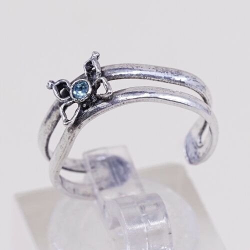 Sz 3.5, Vtg Sterling Silver Butterfly Ring W/ Blue Cz, Open Band, Silver Tested