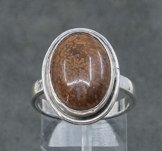 sz 8.75, vtg Sterling silver handmade cocktail ring, 925 w/ oval cut red jasper