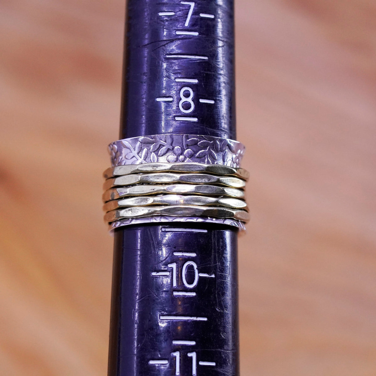 Size 8.25, vintage Sterling silver handmade ring, 925 band with brass spinner