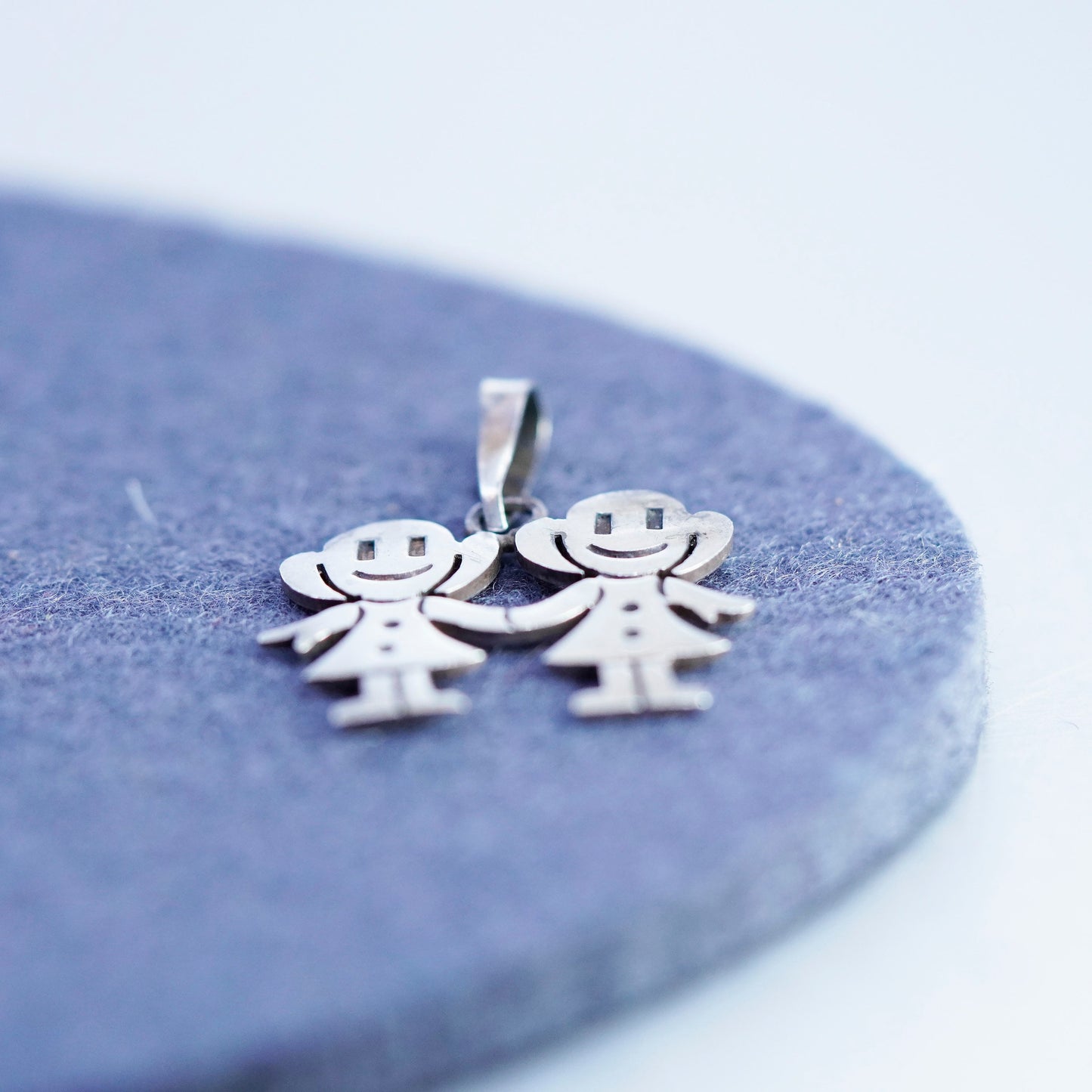 Vintage sterling 925 silver handmade girl friendship pendant charm