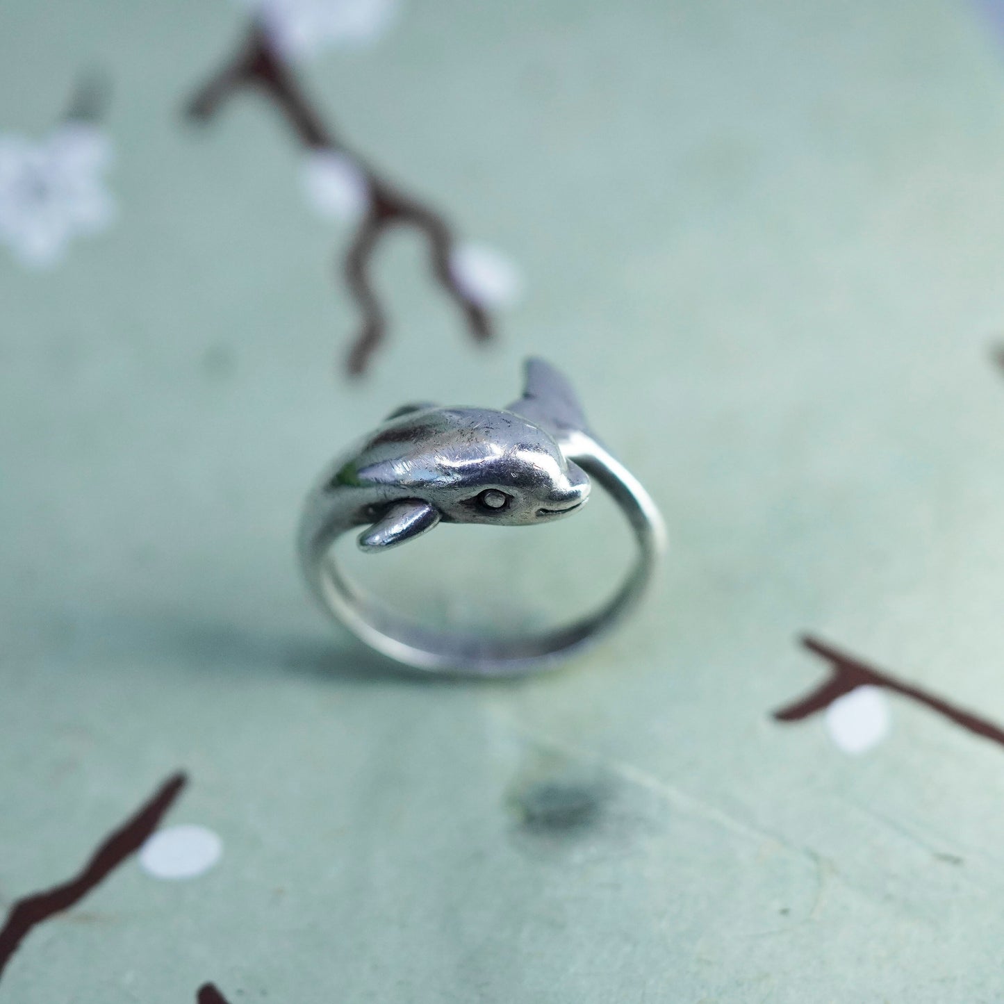 Size 6.75, Vintage Kabana sterling silver ring, wrap 925 handmade dolphin band