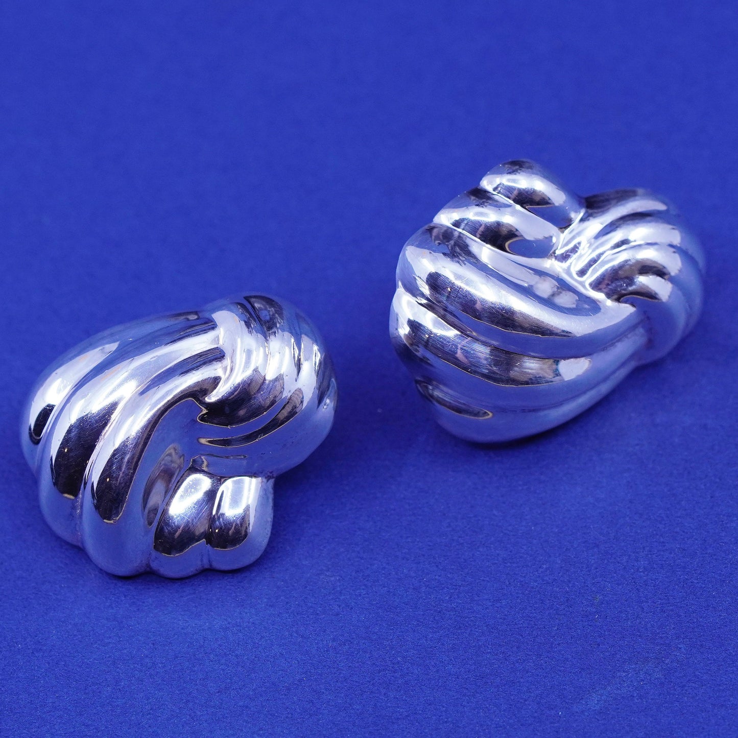 vintage Sterling silver handmade Ribbed earrings, modern 925 studs