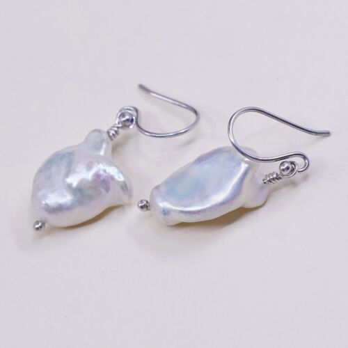 Vtg STERLING 925 SILVER Handmade earrings with pearl dangles, Silver Tested