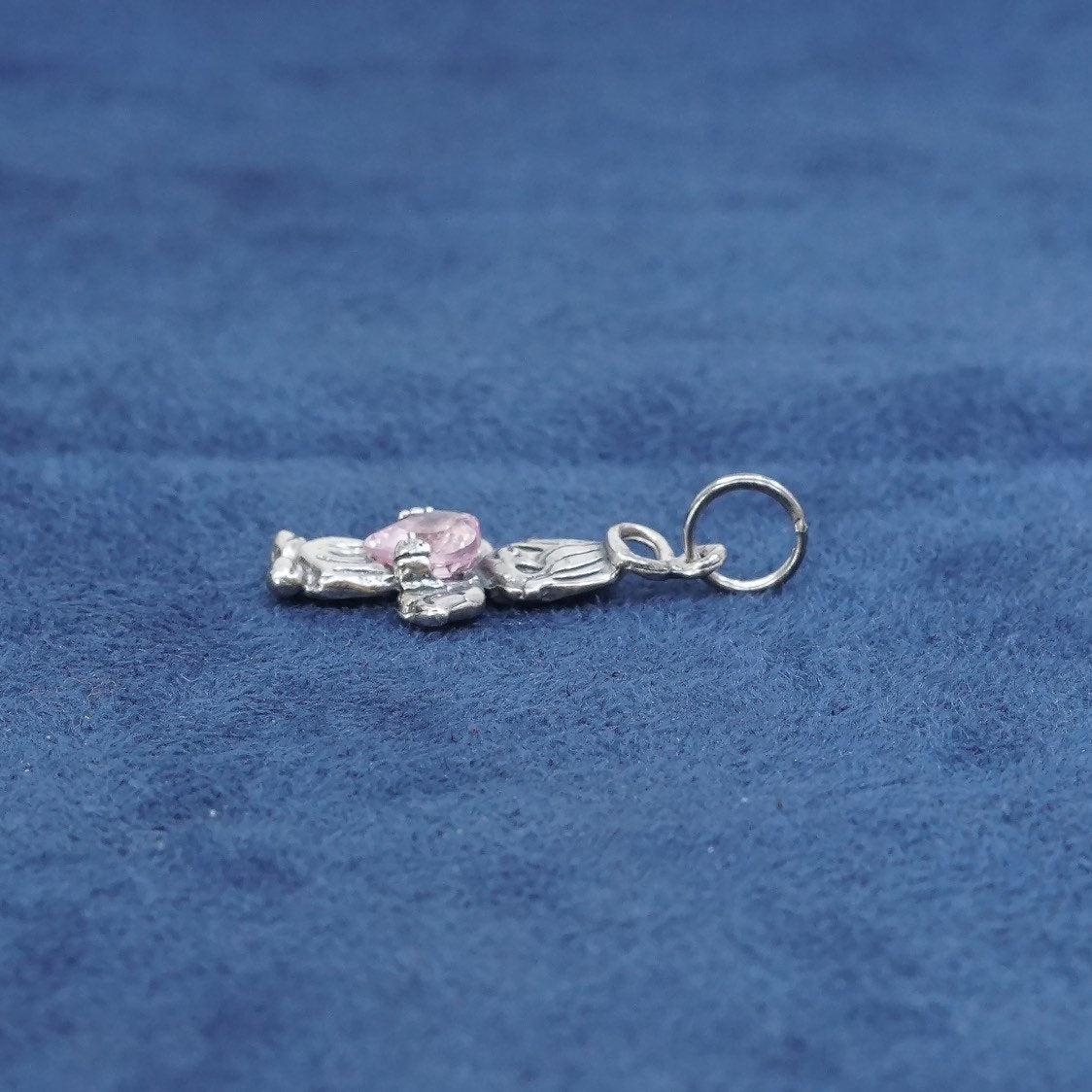 PHI Sterling silver handmade birthstone pendant, 925 angel w/ pink crystal