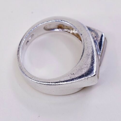Sz 7.5, Vtg Sterling Silver Handmade Ring, 925 Band W MOP N Obsidian Inlay