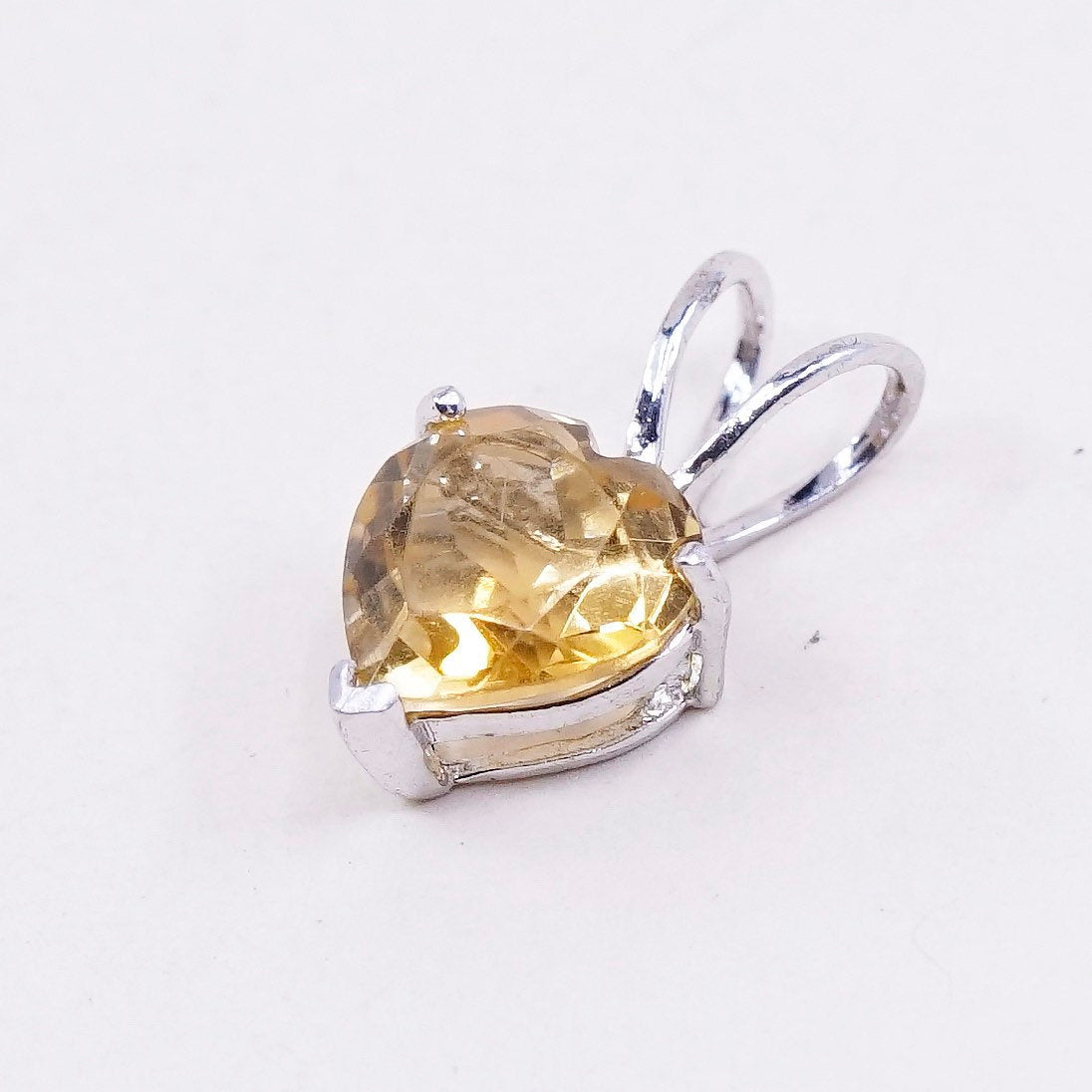 Vintage sterling silver handmade pendant, 925 with heart citrine