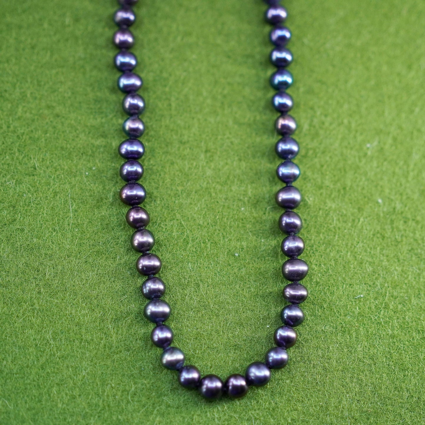 18”,vintage handmade pearl necklace, linen thread with 6mm black pearl