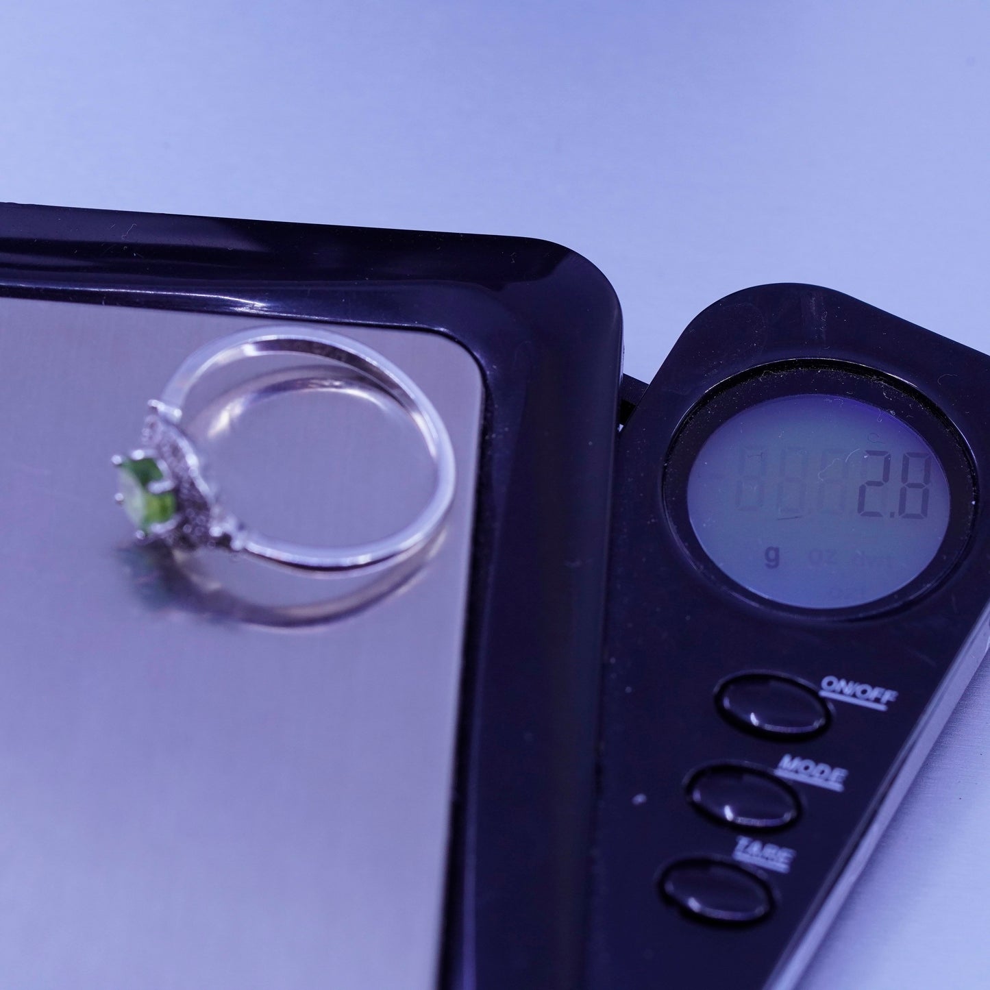 Size 9.25, vintage Sterling 925 silver handmade ring with peridot and diamond