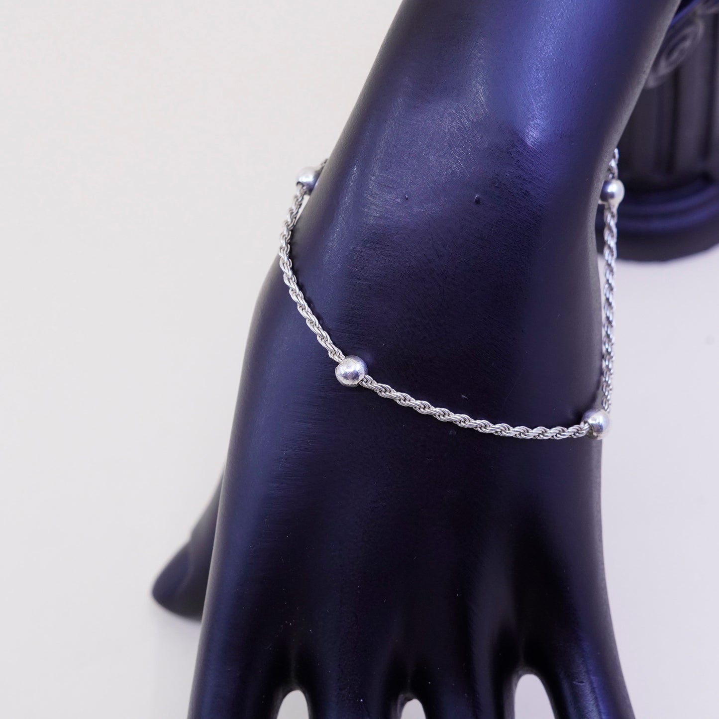 9”, sterling silver bracelet, Italy 925 rope ankle chain anklet with beads
