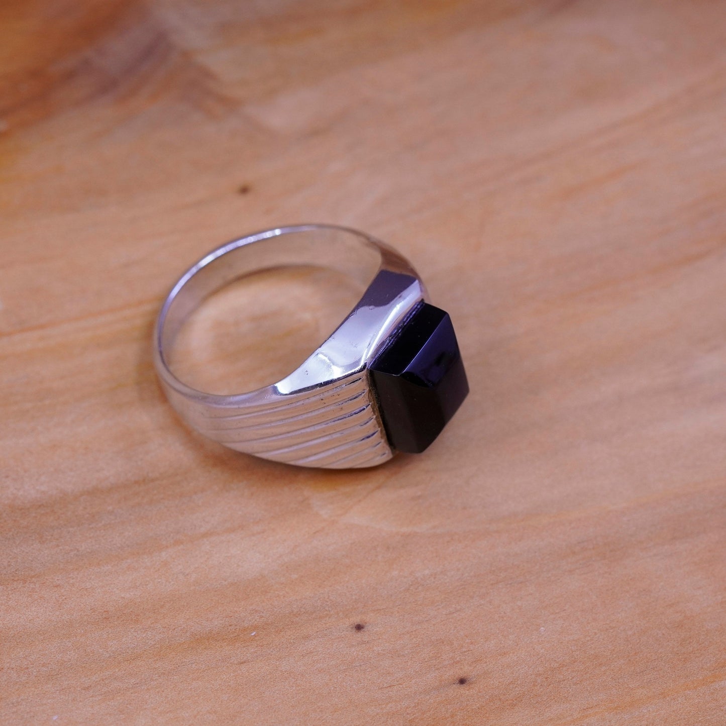 Size 13, vintage Sterling 925 silver handmade statement ring with obsidian