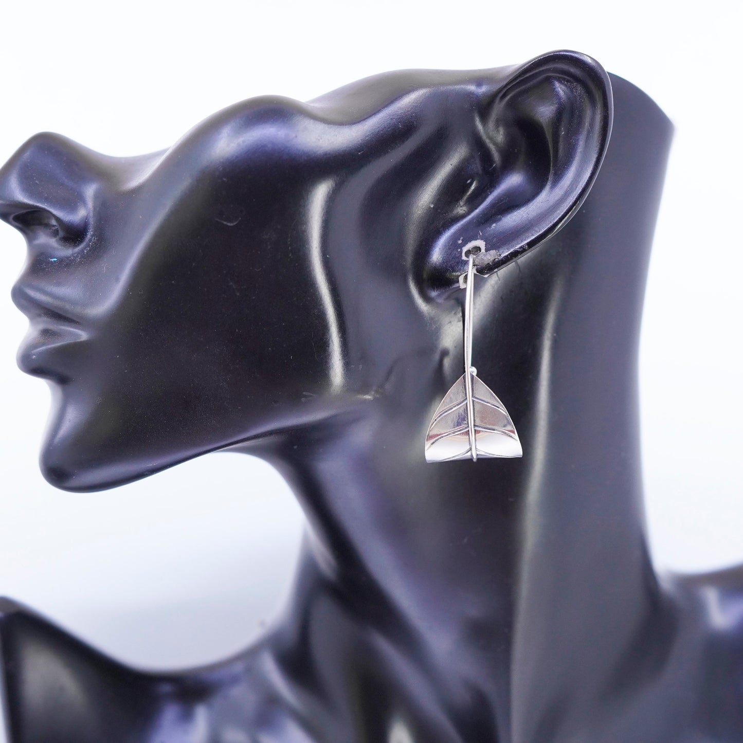 Vintage Sterling 925 silver handmade leaf earrings