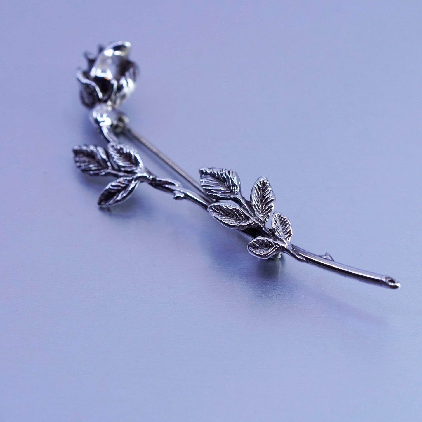 Vintage sterling silver handmade brooch, 925 rose flower pin
