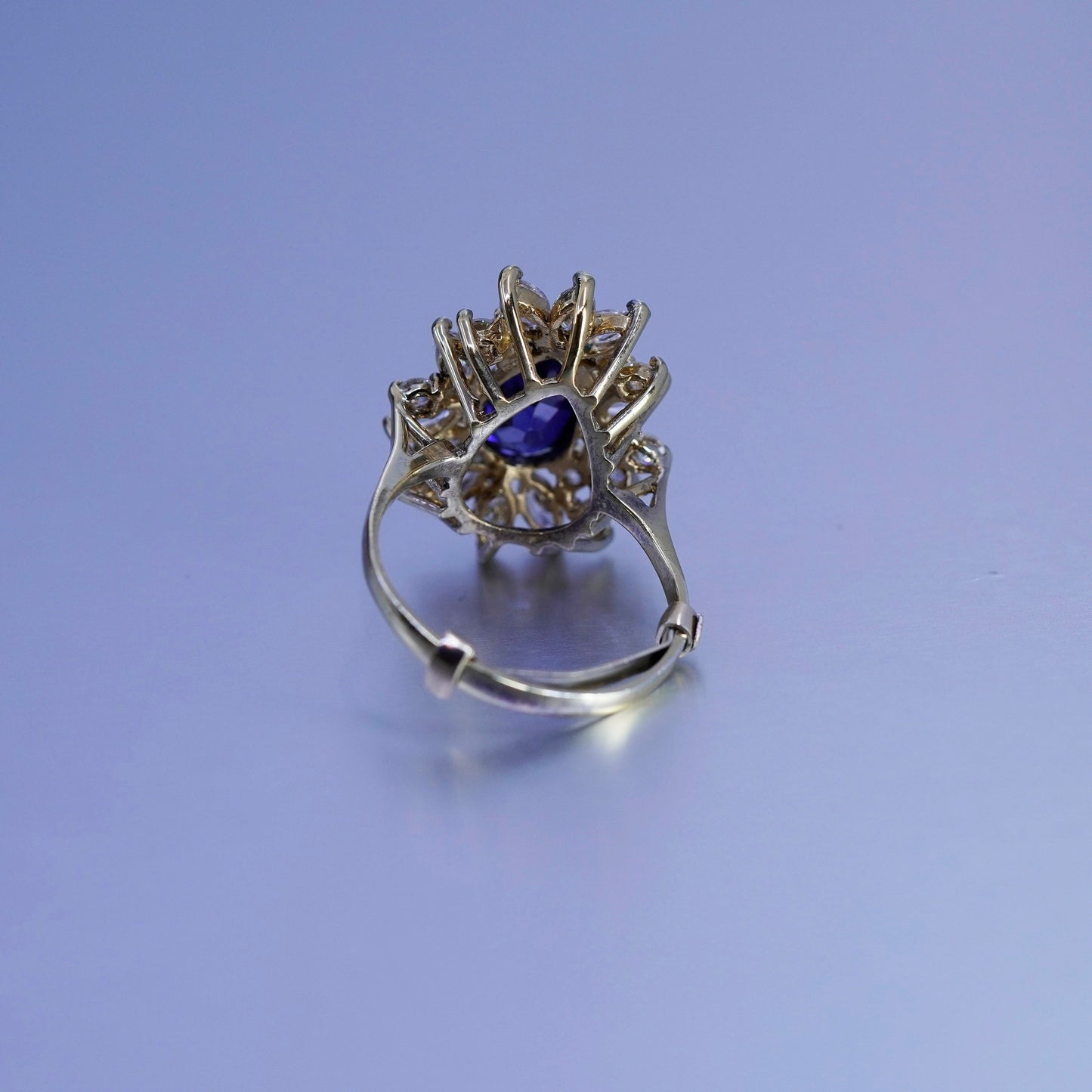 Size 11, vermeil gold filled Sterling 925 silver ring with teardrop sapphire cz