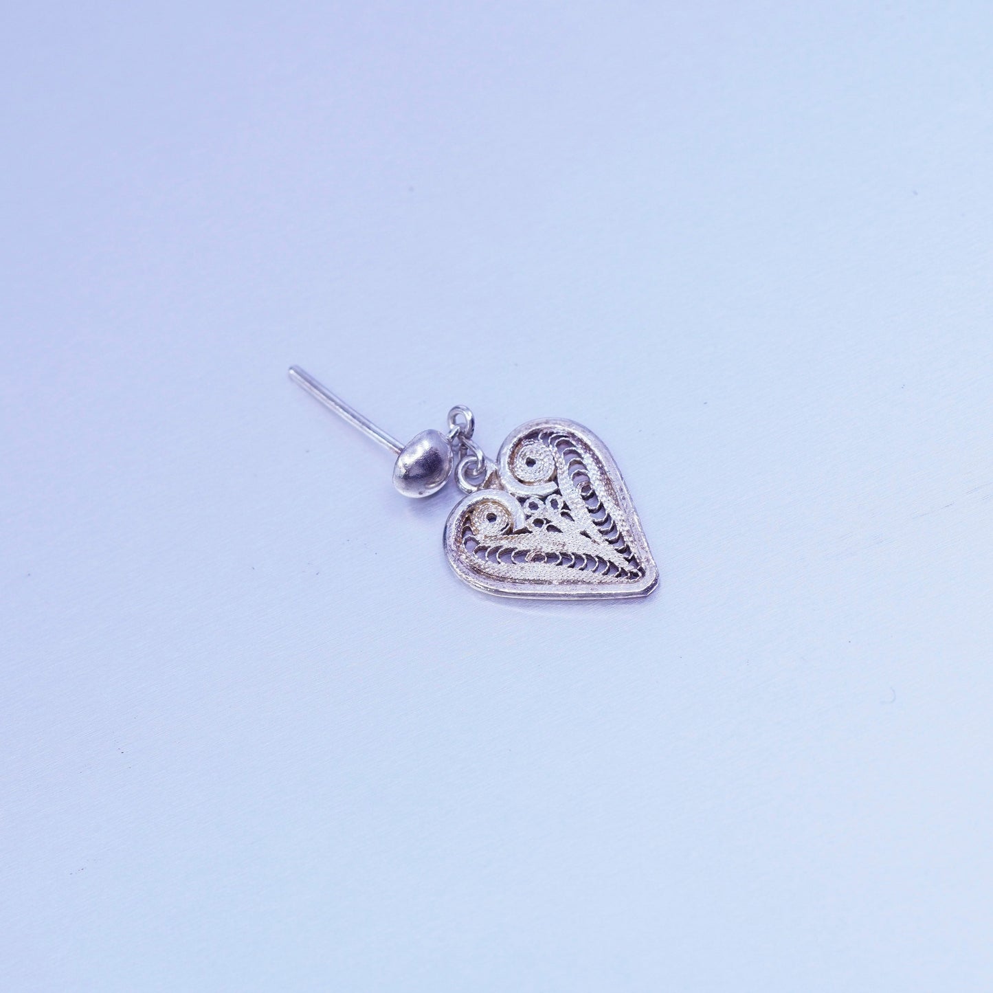 Vintage Sterling 925 silver handmade filigree heart earrings