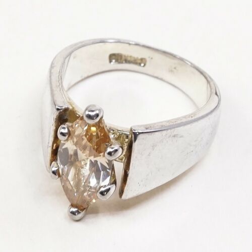 Sz 6, Vintage Sterling Silver handmade Ring, 925 Silver Cocktail W/ citrine