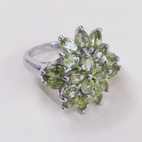 Sz 5, Vtg stauer Sterling Silver Handmade Ring, 925 Flower W/ Marquise peridot