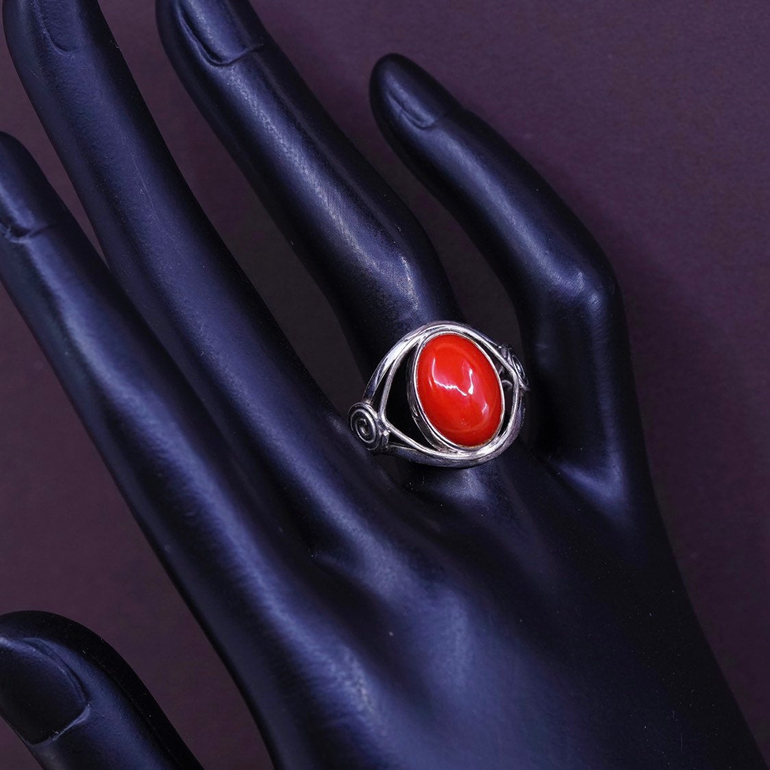 sz 7.75, Sterling silver handmade ring w/ onyx, Native American 925 band