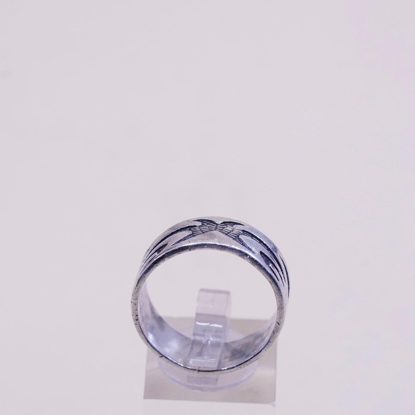 Size 11, vintage sterling silver handmade ring, Hopi 925 weave band w/ pattern